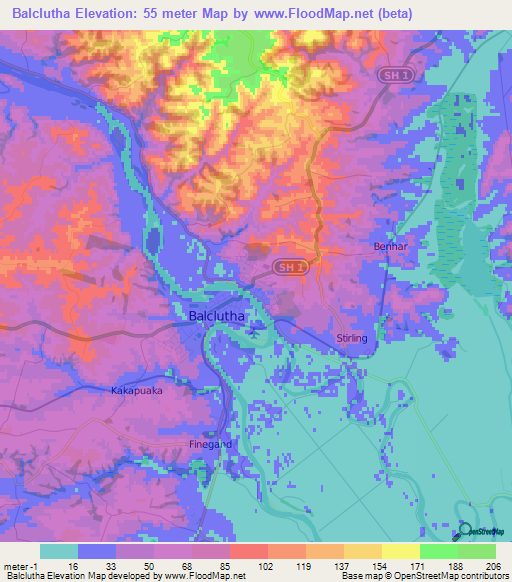 Balclutha,New Zealand Elevation Map