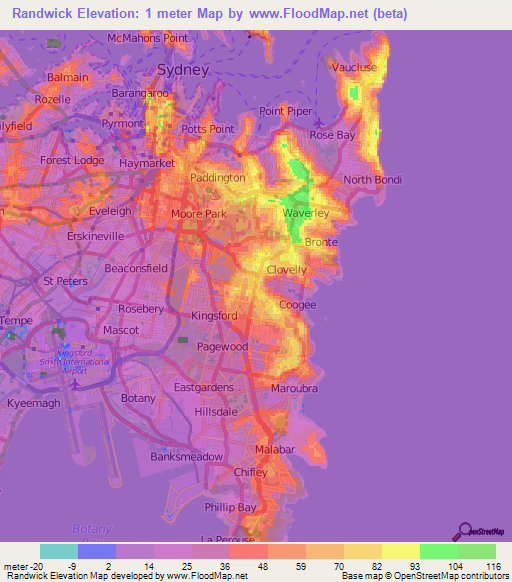 Randwick,Australia Elevation Map