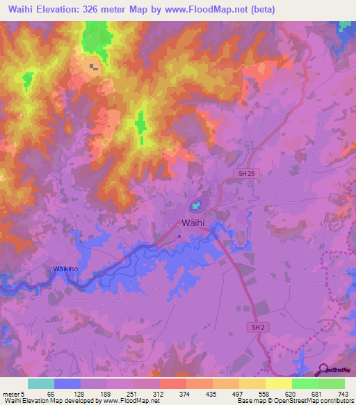 Waihi,New Zealand Elevation Map