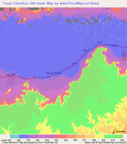Tuosc,Libya Elevation Map