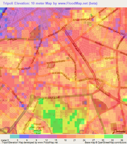 Tripoli,Libya Elevation Map