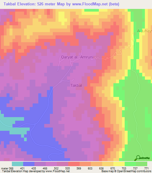 Takbal,Libya Elevation Map
