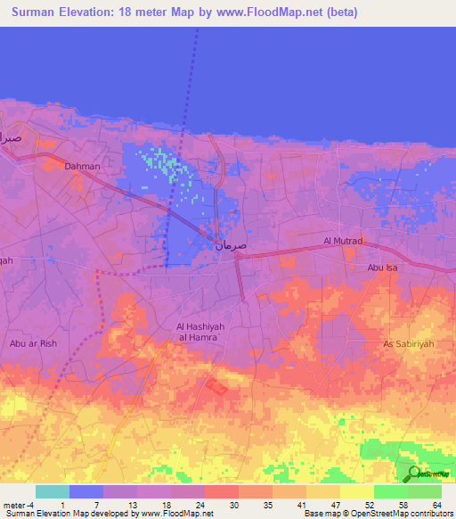 Surman,Libya Elevation Map