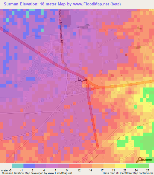 Surman,Libya Elevation Map