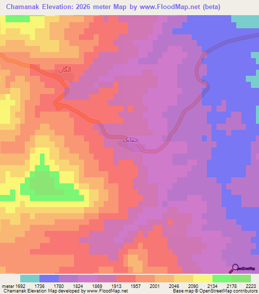 Chamanak,Iran Elevation Map