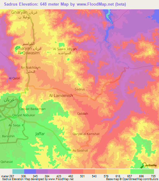 Sadrus,Libya Elevation Map