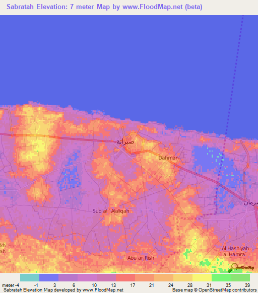 Sabratah,Libya Elevation Map