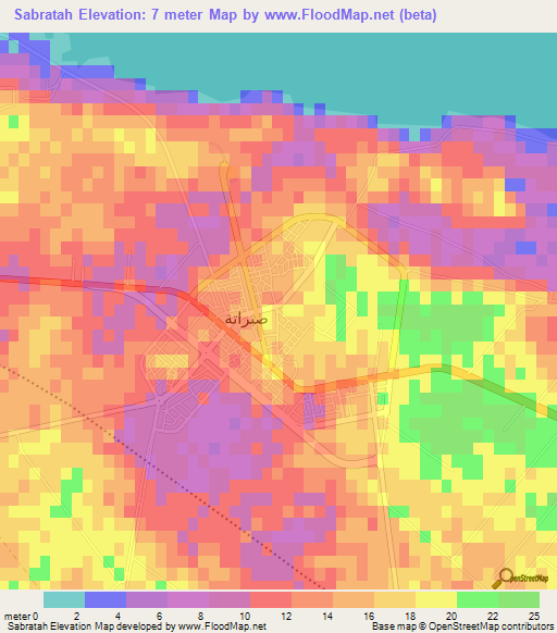 Sabratah,Libya Elevation Map
