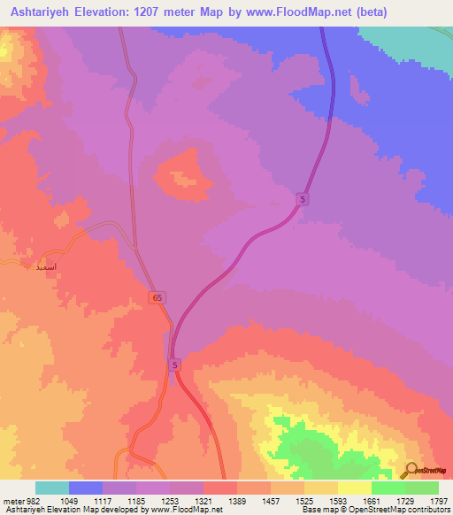 Ashtariyeh,Iran Elevation Map