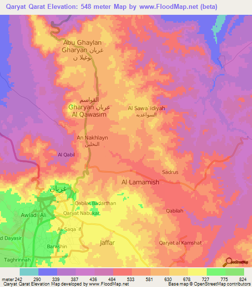 Qaryat Qarat,Libya Elevation Map