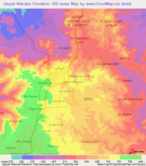 Qaryat Nabukar,Libya Elevation Map