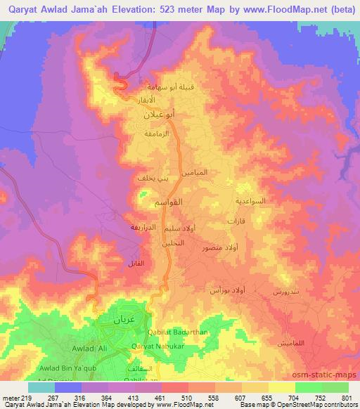 Qaryat Awlad Jama`ah,Libya Elevation Map