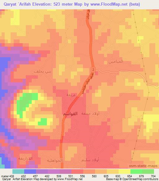 Qaryat `Arifah,Libya Elevation Map