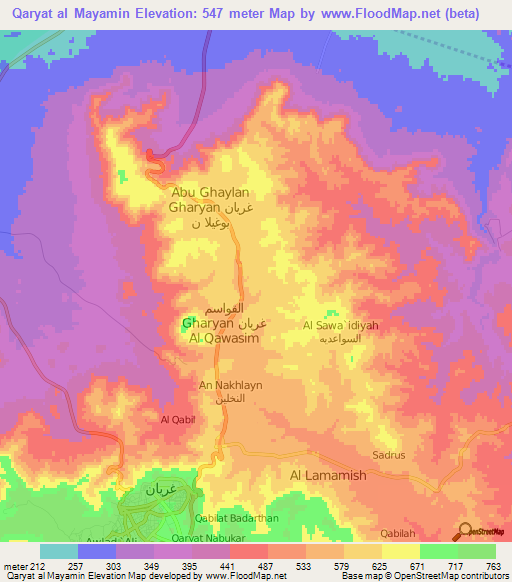 Qaryat al Mayamin,Libya Elevation Map