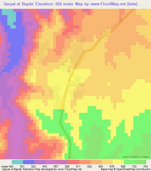 Qaryat al Bayda',Libya Elevation Map