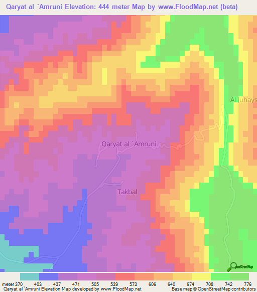 Qaryat al `Amruni,Libya Elevation Map
