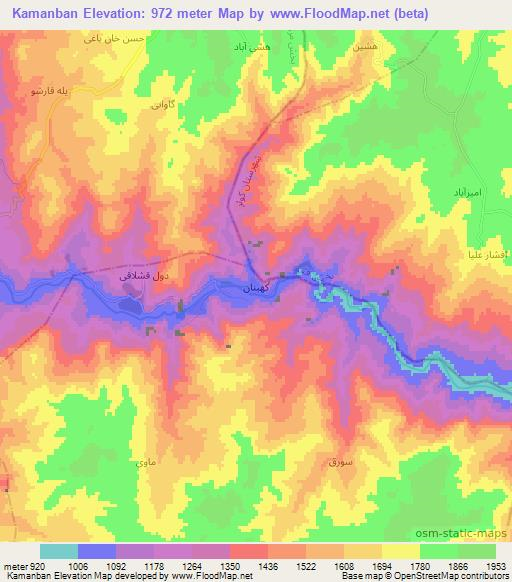 Kamanban,Iran Elevation Map