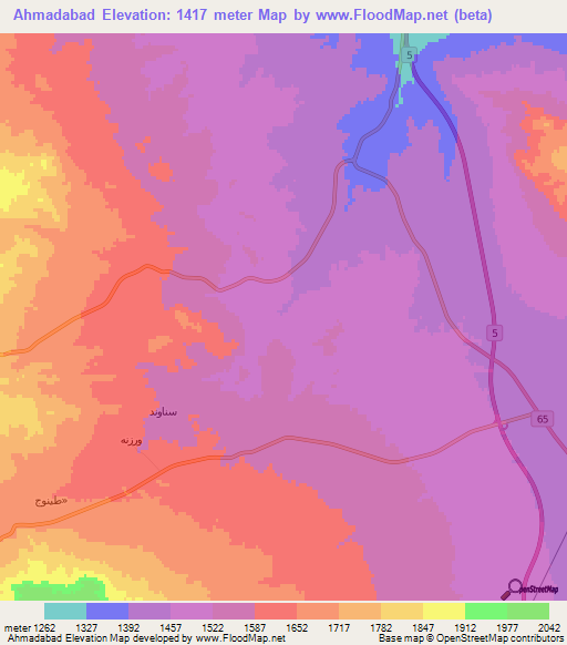 Ahmadabad,Iran Elevation Map
