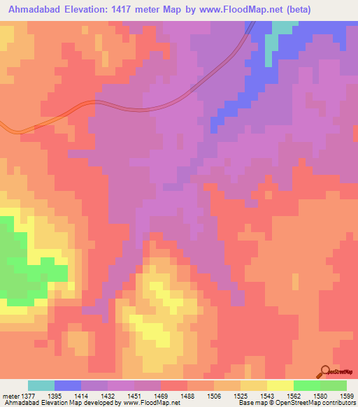 Ahmadabad,Iran Elevation Map