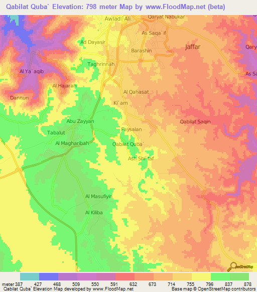 Qabilat Quba`,Libya Elevation Map