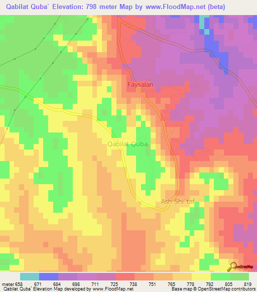 Qabilat Quba`,Libya Elevation Map