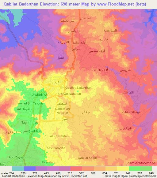 Qabilat Badarthan,Libya Elevation Map