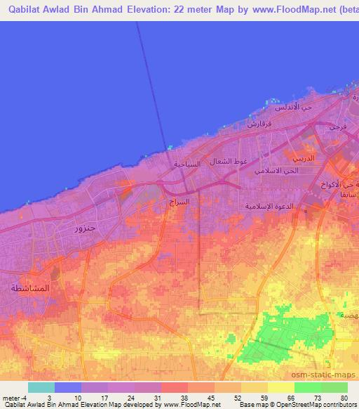 Qabilat Awlad Bin Ahmad,Libya Elevation Map