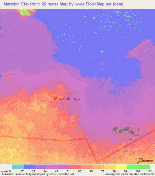 Maradah,Libya Elevation Map