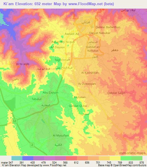 Ki`am,Libya Elevation Map