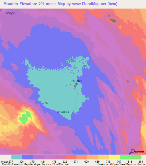 Mouddo,Djibouti Elevation Map