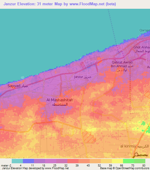 Janzur,Libya Elevation Map