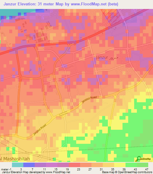 Janzur,Libya Elevation Map