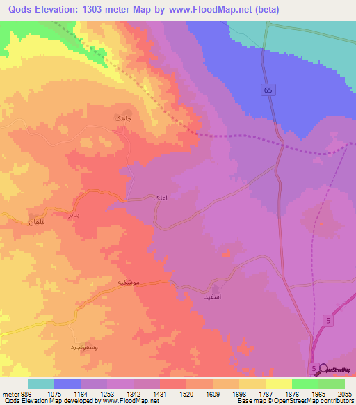 Qods,Iran Elevation Map