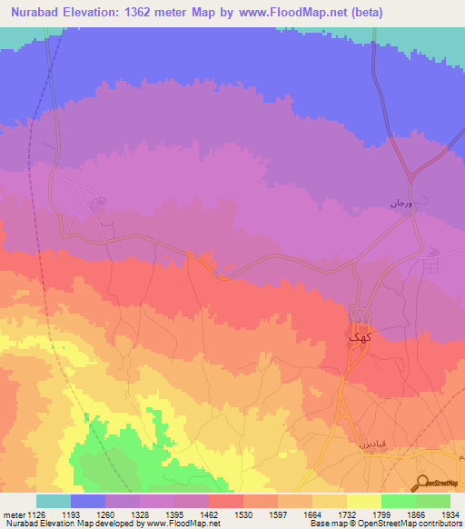 Nurabad,Iran Elevation Map