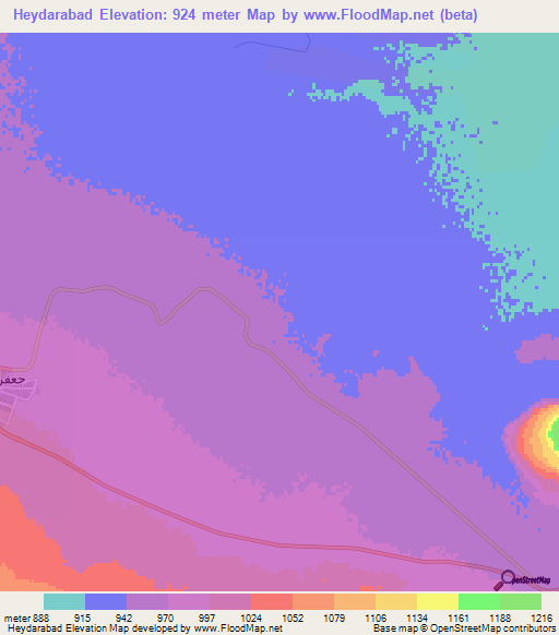 Heydarabad,Iran Elevation Map