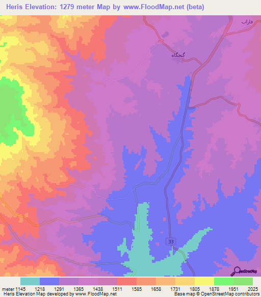 Heris,Iran Elevation Map