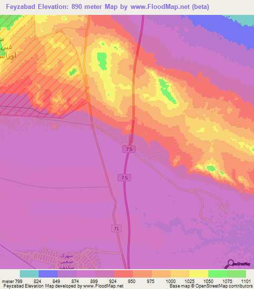 Feyzabad,Iran Elevation Map