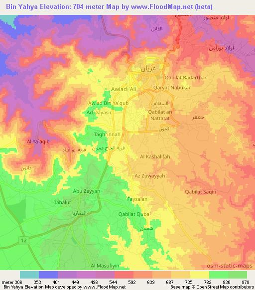 Bin Yahya,Libya Elevation Map