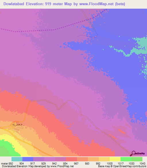 Dowlatabad,Iran Elevation Map