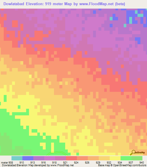 Dowlatabad,Iran Elevation Map
