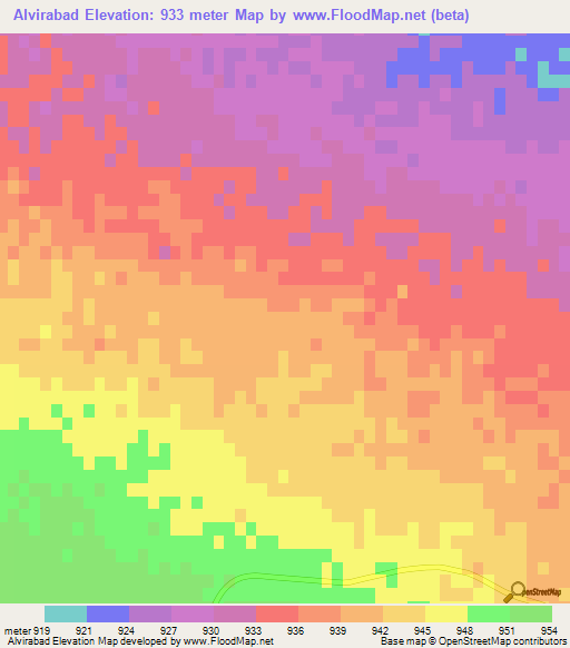Alvirabad,Iran Elevation Map