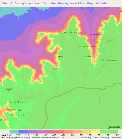 Baldat Raqraq,Libya Elevation Map