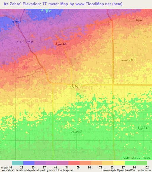 Az Zahra',Libya Elevation Map