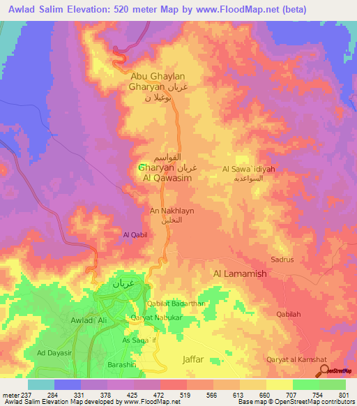 Awlad Salim,Libya Elevation Map