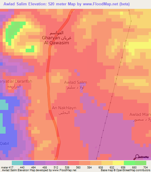 Awlad Salim,Libya Elevation Map