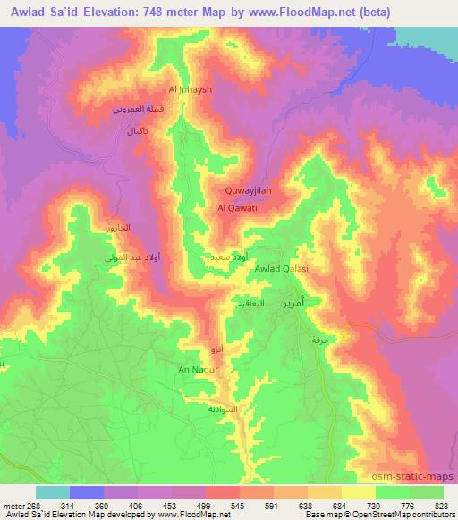 Awlad Sa`id,Libya Elevation Map
