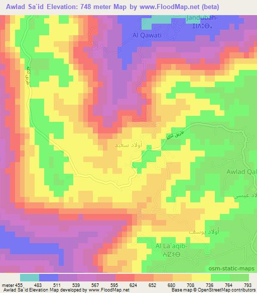 Awlad Sa`id,Libya Elevation Map