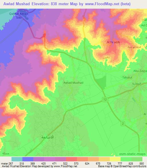 Awlad Mushad,Libya Elevation Map