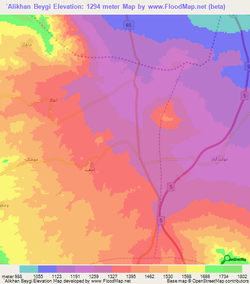 `Alikhan Beygi,Iran Elevation Map