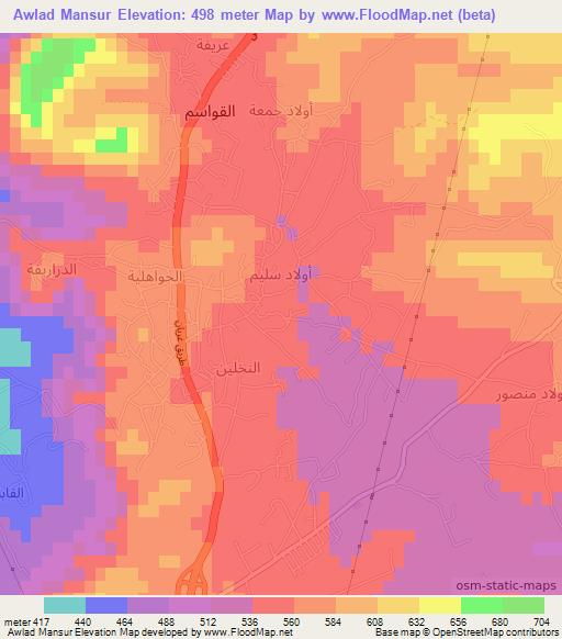 Awlad Mansur,Libya Elevation Map